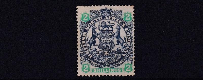 RHODESIA  1896 - 97    S G 47  2/-    VALUE  MH    CAT £55  POOR BACK 