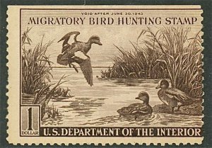 1942 US Federal Duck Stamp #RW9 Mint Never Hinged Average 