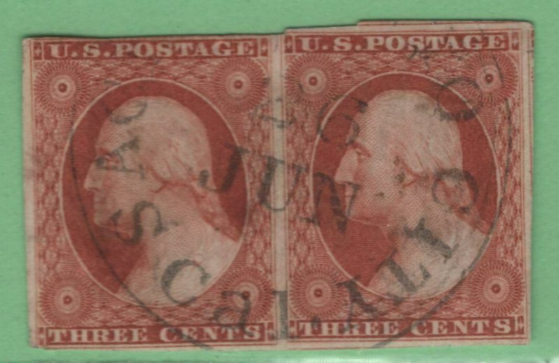 $US Sc#10a used, F-VF+, imperf pair, Sacramento City CA CDS, Cv. $500