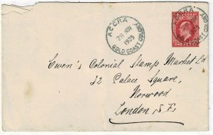 Gold Coast 1905 Accura cancel on stationery envelope to England