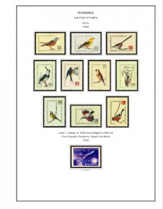 COLOR PRINTED ROMANIA AIRMAIL 1928-2000 STAMP ALBUM PAGES (56 illustrated pages)