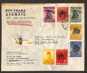 INDONESIA  396 // 493 STAMPS MARKS & CLERK DJAKARTAKOTA NY REGISTERED COVER 1961