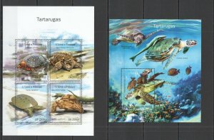 St1663 2014 Sao Tome & Principe Turtles Fauna Marine Life Kb+Bl Mnh Stamps