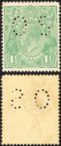 Australia SGO70 1 1/2d green wmk 5 Perf OS M/M (toned) Cat 45 pounds