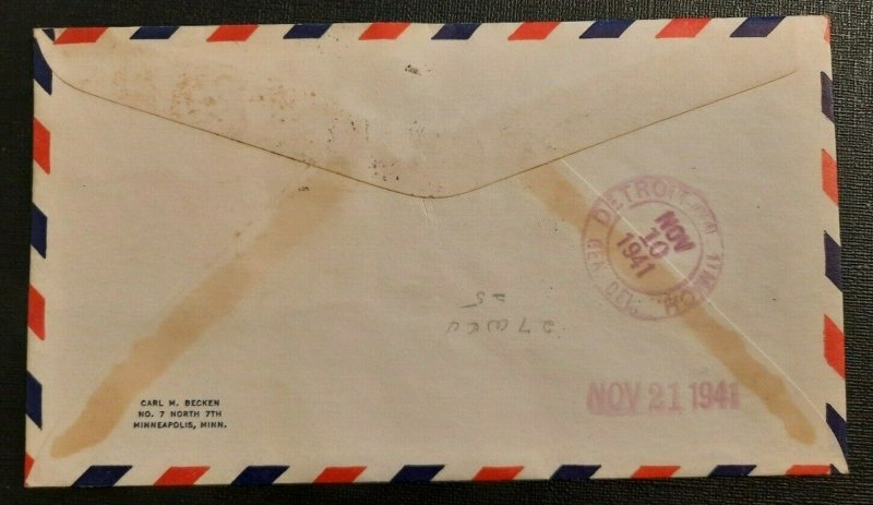 1941 Air Mail First Flight Illustrated Cachet Niagara Falls NY Detroit MI