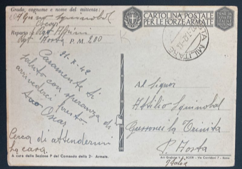 1942 Military PO Italy Patriotic Picture POSTCARD Cover Second Army