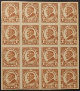 U.S. Mint Stamp Scott #576 1 1/2c Harding Block of 16. 100J Middle Block/4. Gem!
