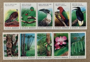 Indonesia 1994 Flora + Fauna set of 10, MNH.  Scott 1592, CV $6.00