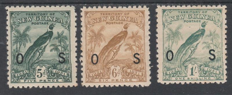 NEW GUINEA 1931 DATED BIRD OS 5D 6D AND 1/- 