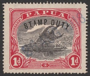 PAPUA 1916 STAMP DUTY curved on Lakatoi 1d black & carmine red.