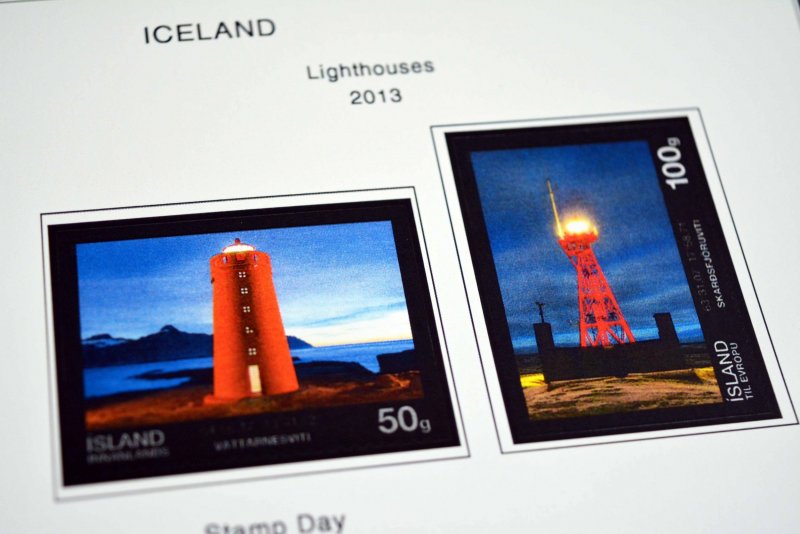 COLOR PRINTED ICELAND 2011-2016 STAMP ALBUM PAGES (29 illustrated pages)