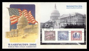 4075 Washington World Philatelic Exhibition Fleetwood FDC 2006 $1, $2, $5 Sheet