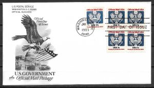 1983 ScO127 block of 4 & O130 FDC