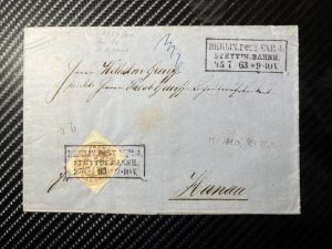 1863 Germany Prussia Folded Letter Cover Berlin to Hanau Postal Exhibition