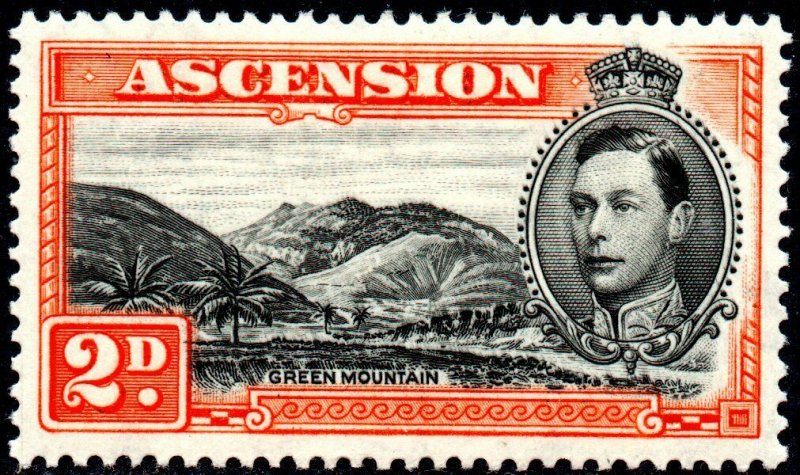 1938 Ascension Sg 41 2d black and red-orange (perf 13½) Mounted Mint