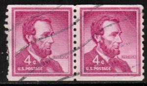 US Scott 1058, 1954/1958 Liberty Issue 4c Coil Pair used