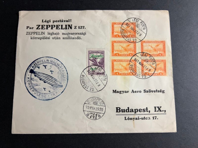 1931 Hungary Graf Zeppelin Airmail Cover Budapest 72 to Budapest IX LZ 127