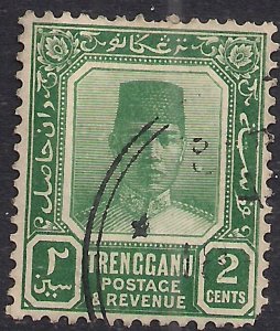 Trengganu Malaya 1921 - 41 KGV 2ct Green Sultan Suleiman used SG 27a ( C1450 )