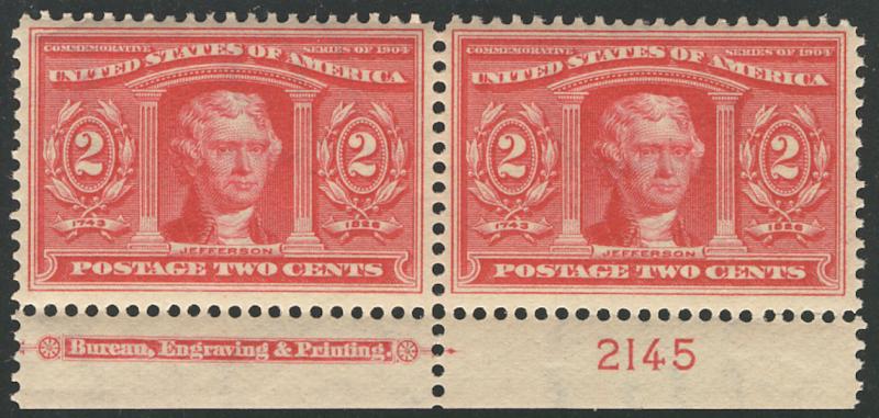 324 VF+ OG NH, Imprint and Plate Number Pair, Very Fresh! gg0809