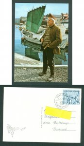 Faroe Islands.1982 Postcard. Man, National , Ships, Habour. Sc# 81. Adr: Denmark