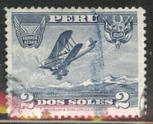 Peru  Scott C4 Used  biplane airmail stamp