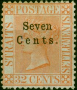 Straits Settlements 1879 7c on 32c Pale Red SG21 Fine MM