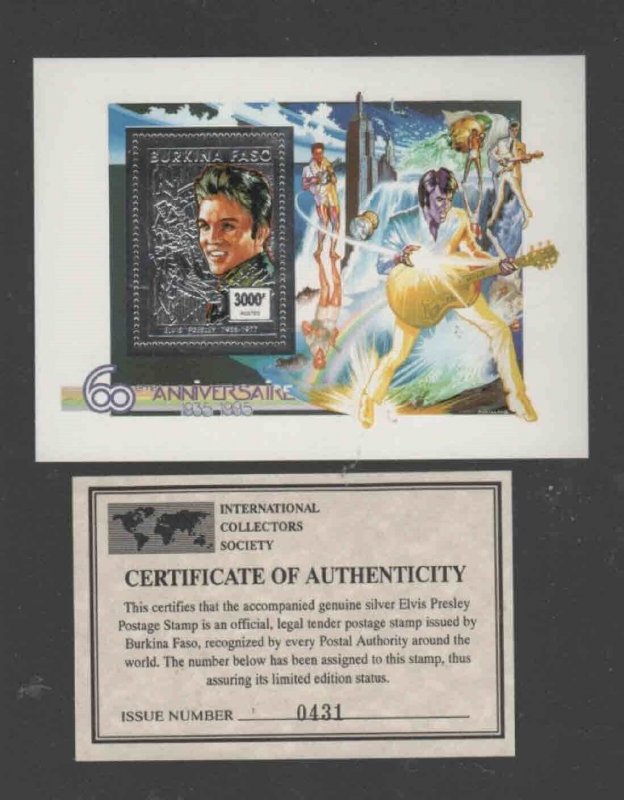 BURKINA FASO #991A 1995 ELVIS PRESLEY MINT VF NH O.G S/S W/CERT. dd 