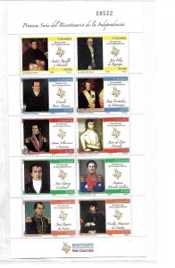 COLOMBIA 2009 BICENTENARY OF INDEPENDENCE HISTORY HISTORICAL FIGURES MS MNH