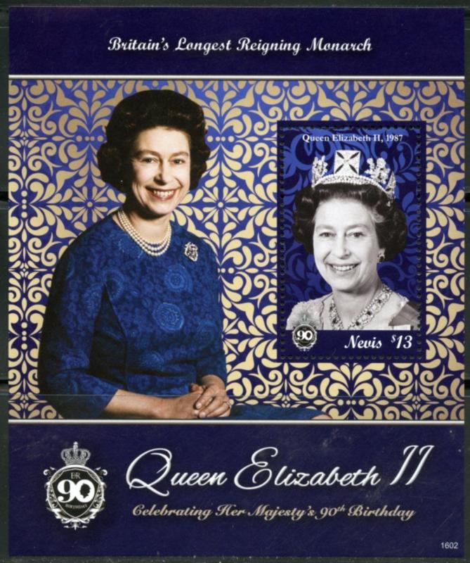 NEVIS 2016 QUEEN ELIZABETH II 90th BIRTHDAY SOUVENIR SHEET MINT NH 