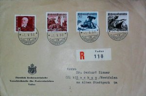 Liechtenstein 1950 Registered Cover with Full Set Vaduz-Bochum Furstlich! X257-