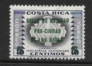 COSTA RICA, RA2,  USED,TYPE OF 1954  SURCHD IN GREEN