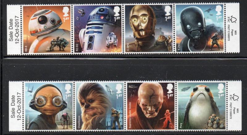 Great Britain Sc 3656-63 2017 Star War Droids stamp set mint NH