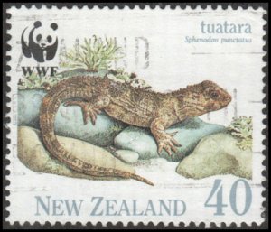 New Zealand 1023 - Used - 40c Juvenile Tuatara (WWF) (1991) (cv $0.80)