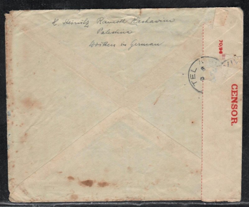 Prisoner of War POW 1943 RAMATAIM Palestine to Germany ILAG VIII Z Censor Cover