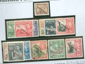 Malta #208-216/219-222 Unused Single