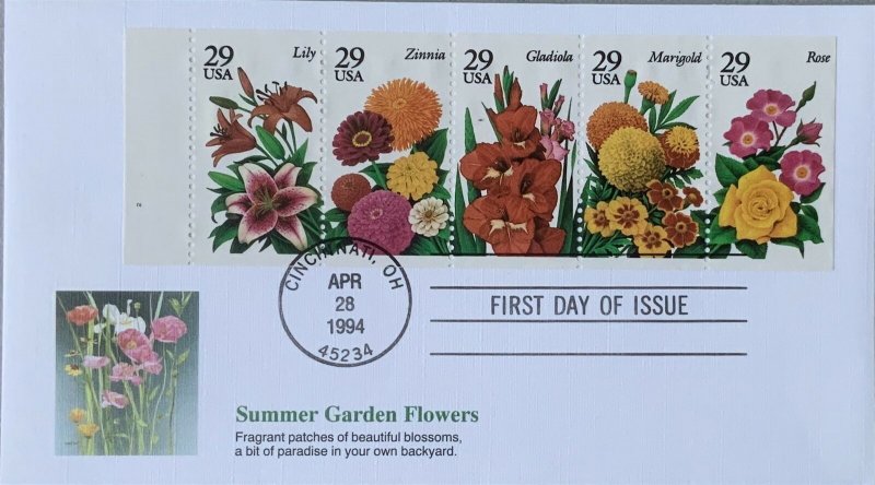 Fleetwood 2833A Summer Garden Flowers Cincinnatti, Ohio Booklet Pane of 5