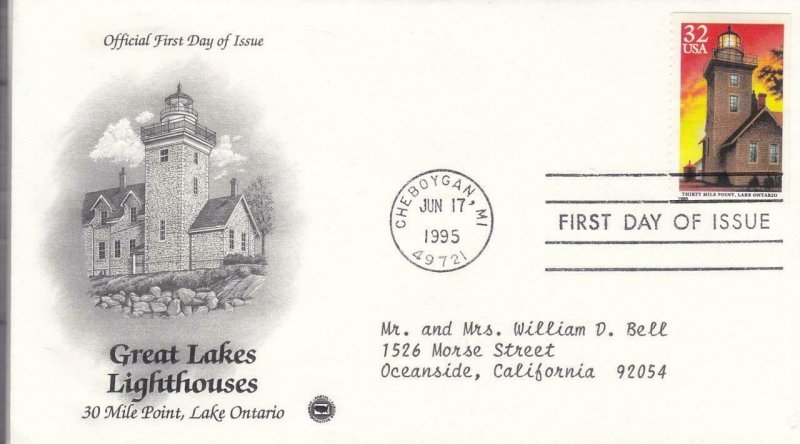 1995, Great Lakes Lighthouses-Lake Ontario, Artcraft/PCS, FDC (E8366)