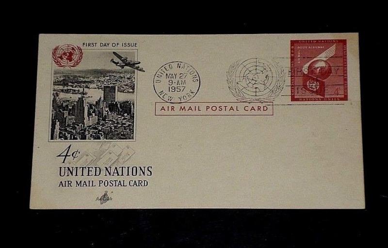 U.N. #UXC1, NEW YORK 1957, ART CRAFT CACHET POSTAL CARD ,FDC, NICE!! LQQK!!!