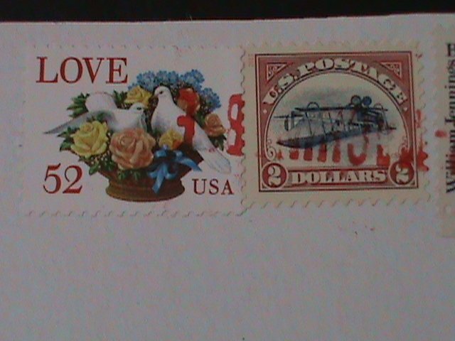 UNITED STATES- IVERTED JENNY $2,BRYAN $2 & LOVE DOVES STAMPS ON AIRMAIL CARD