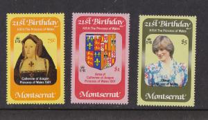 Montserrat # 484-486, Princess Diana 21st Birthday, Mint NH
