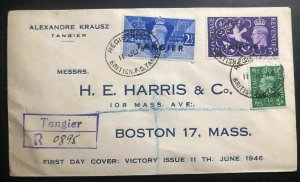 1946 Tangier British Morocco  First Day Cover FDC To Boston Ma USA Victory Issue