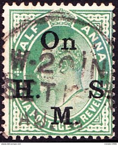 INDIA 1902 KEDVII  ½Anna Green OHSM SGO56 Used