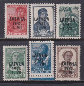 Latvia on Russia 1941 Sc 1N14-1N19 Overprinted Stamp MNH