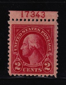 1923 Washington 2c carmine Sc 554 MNH top plate number single CV $15 (T09