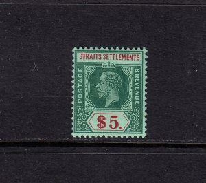 MALAYA STRAITS SETTLEMENTS: Scott #167 $5 Mint HINGED, Cat $120.00