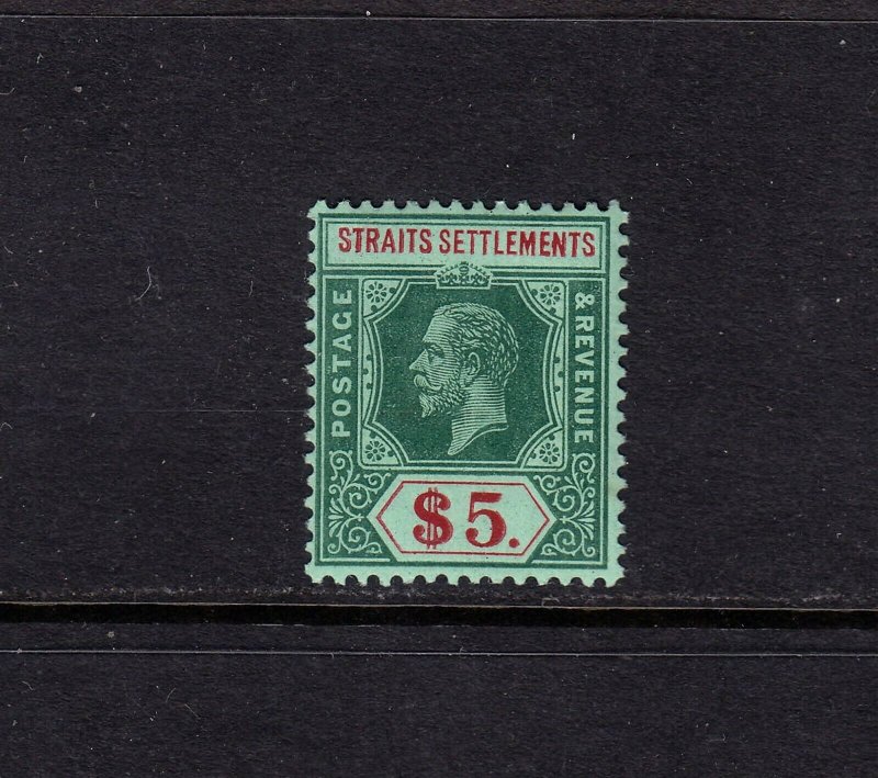 MALAYA STRAITS SETTLEMENTS: Scott #167 $5 Mint HINGED, Cat $120.00