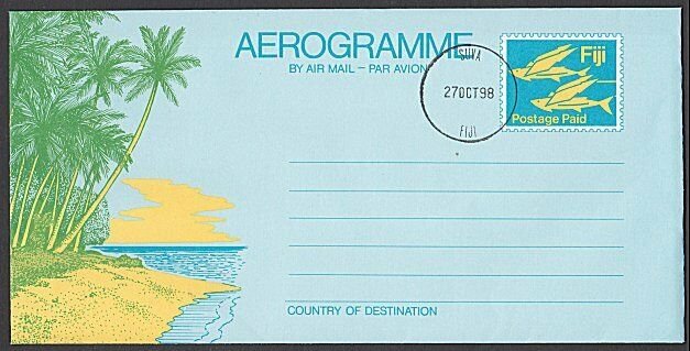 FIJI 1998 Postage Paid aerogramme CTO - Suva cds............................L458