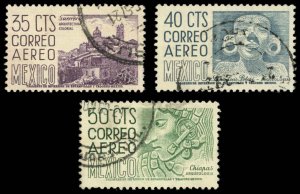 MEXICO Sc C220C, C220Dm & C220En VF/USED - 1955 & 1960 35c, 40c & 50C Airmails