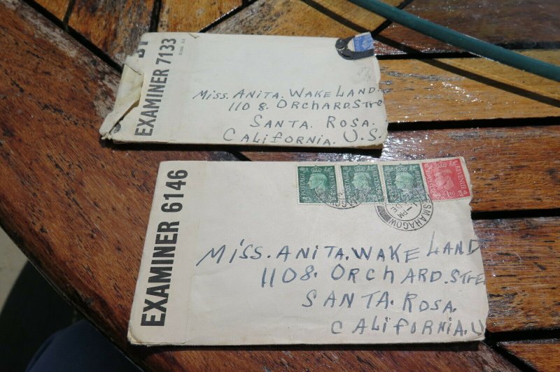 2 Censored Examiner Special Sweetheart Letters inside Scotland to USA No Rerseve