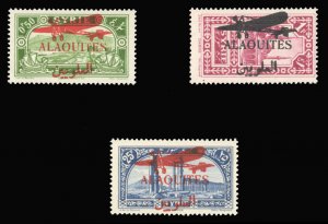 French Colonies, Alaouites #C17-19 Cat$106.50, 1929 Airpost, set of three, ne...